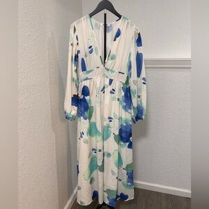 Elegant Blue and White Patterned Dress